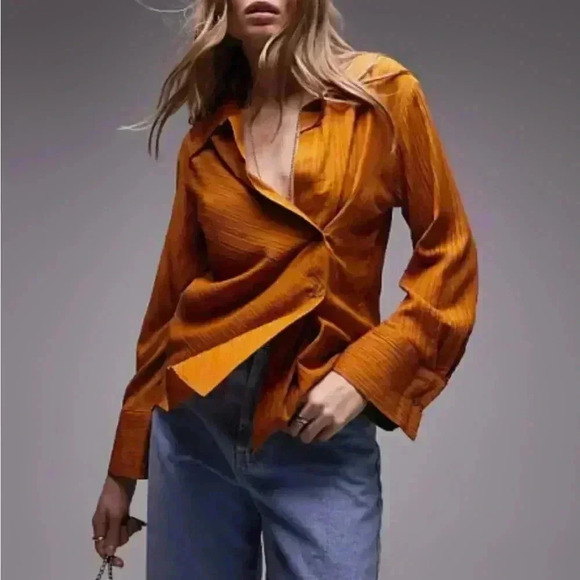 NWOT TopShop Textured Wrap Top In Tobacco - Picture 1 of 10